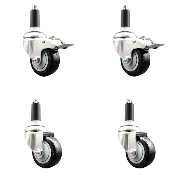 Service Caster 3 Inch 316SS Black Poly Swivel 1 Inch Expanding Stem Caster Lock Brake, 2PK SS316TTLEX20S314-PPUB-BLK-2-S-2-1 - main